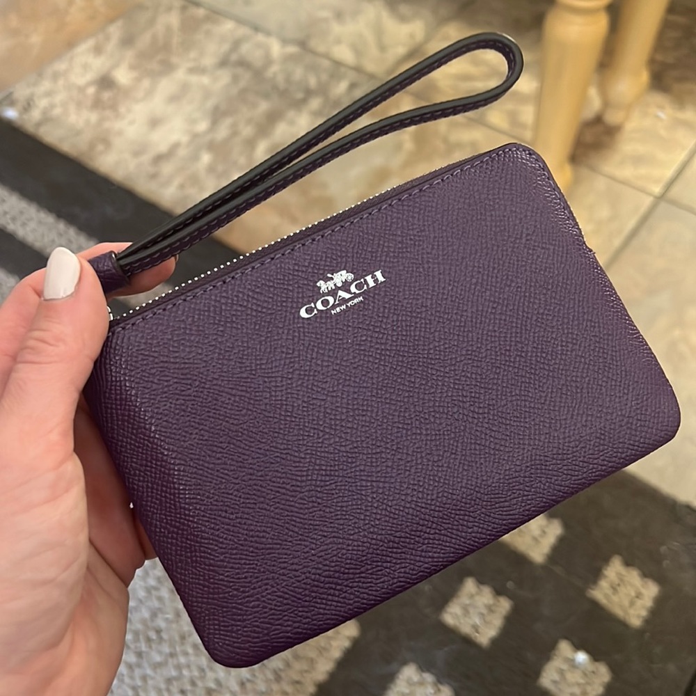Purple leather coach wristlet